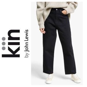 KIN by John Lewis High Waist Baggy Taper Heavy Black Cotton Crop Jeans